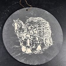 Black Slate Slice Circular Stone Wall Hanging Décor Horse Pulling Hay Design  for sale  MAIDSTONE