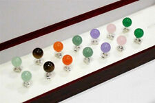 Natural 7 Pares 10mm Mix Color Jade Round Bead Gemstone 925 Prata Stud Brincos comprar usado  Enviando para Brazil