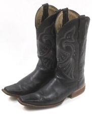 Botas masculinas pretas EL REPARO cowboy western couro bordado biqueira quadrada 8 M comprar usado  Enviando para Brazil