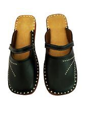Tamancos masculinos de couro preto genuíno mulas sapatos sola de couro feitos à mão na Índia comprar usado  Enviando para Brazil