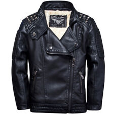 Casaco de couro ecológico forrado de lã presente jaqueta preta quente motociclista crianças meninos comprar usado  Enviando para Brazil