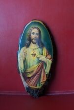 Foto de pared vintage de losa de madera del Sagrado Corazón de Jesús 9 1⁄2"" placa decoupage arte  segunda mano  Embacar hacia Mexico