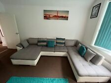 Large Fabric Corner Sofa Bed with white Base (good condition) for sale  DUDLEY