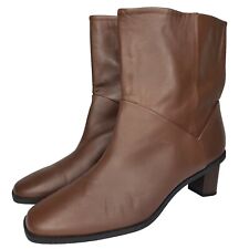 COS Brown Leather Ankle Boots Wooden Heels Pull On Size 40 EU Made In Spain  for sale  Shipping to South Africa