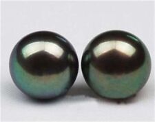 Genuine 12-13mm Natural TAHITIAN Black Pearl 14K White Gold Stud Earrings PE51 for sale  Shipping to South Africa