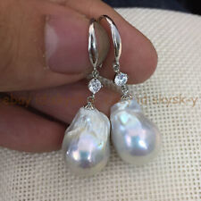 Huge 18-20mm Natural White Freshwater Baroque Pearl Dangle Crystal Hook Earrings for sale  Shipping to South Africa