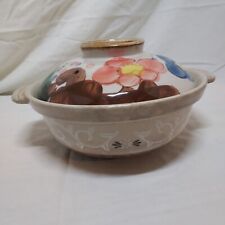 JAPANESE SMALL DONABE EARTHENWARE CLAY HOT POT FLORAL PAINTED for sale  Shipping to South Africa