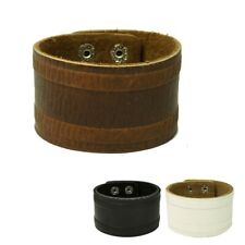Wide Leather Bracelet with Push Buttons Genuine Leather Biker Punk Black White Brown for sale  Shipping to South Africa