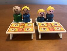 VINTAGE FISHER PRICE LITTLE PEOPLE A-FRAME WHITE PICNIC TABLES W/ 4 WOODEN PEOPL for sale  Shipping to South Africa