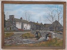 Original retro landscape oil painting on board detailed village scene for sale  Shipping to South Africa