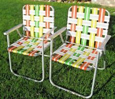 Used, Vtg PAIR Aluminum Webbed Folding Lawn Chair multi color Beach Pool FREE SHIP for sale  Shipping to South Africa