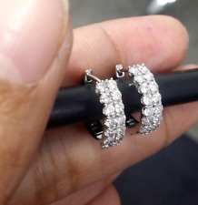 2Ct Round Cut Lab-Created Diamond Huggie Hoop Earrings Solid 14K White Gold, used for sale  Shipping to South Africa