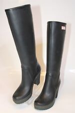 Hunter Lonny Womens 7 38 Tall Black Rubber High Heel Wellies Rain Boots for sale  Shipping to South Africa
