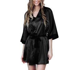 Robes for Women Midi Bridesmaid Wedding Party Satin Robes Sleepwear Kimono Black for sale  Shipping to South Africa