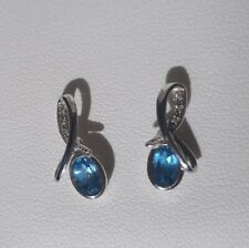 ERNEST JONES: 9ct White Gold Blue Topaz +Diamond Twist Drop Earrings  Boxed £125 for sale  WIRRAL