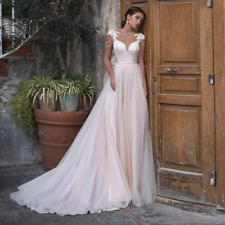 Tulle Princess Wedding Dress A-Line Short Sleeves Backless Illusion  Beads Lace  for sale  Shipping to South Africa