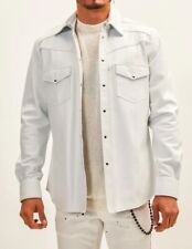 Formal Casual Classic Men Genuine Handmade Leather Lambskin White Stylish Shirt for sale  Shipping to South Africa