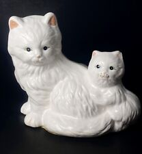 Estatueta de gato gatinho vintage cerâmica branca persa gatinho olhos azuis mãe bebê 5" comprar usado  Enviando para Brazil