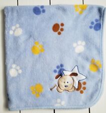 Regent Baby Products Blue Brown Dog Puppy Pawprint Paw Print Plush Star Blanket, used for sale  Shipping to South Africa