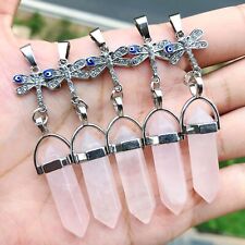 5 peças pingentes de pedra de quartzo rosa cura libélula chakra Reiki amuleto ponto comprar usado  Enviando para Brazil