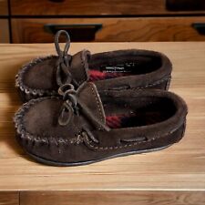 NWOB Minnetonka  Moccasin Boat Moc Slip On  Shoe Youth Size 7 Leather Brown for sale  Shipping to South Africa