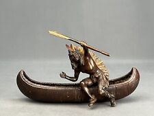 Carl Kauba ‘Indian and Canoe’ 10” Cold Painted Bronze Sculpture (1865-1922) for sale  Shipping to South Africa