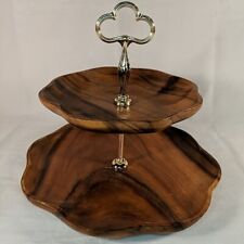 2 Tier Acacia Wood Vintage Phillipines Cottage Product Gold Floral Flower Shaped, used for sale  Shipping to South Africa