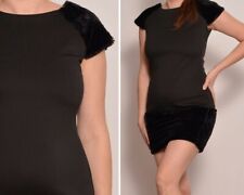 Używany, 00s do 60s Sukienka ze sztucznego futra | Czarna mini puszyste wykończenie Shift Włoska sukienka Small na sprzedaż  PL