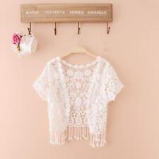 Blusa feminina de malha de crochê manga curta bolero borla branca, usado comprar usado  Enviando para Brazil
