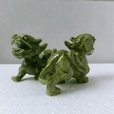 A pair of 100% / Chinese Natural green Jade Dragon Pixiu Statue Pair for sale  Shipping to Canada