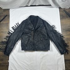 Vintage Black Leather Motorcycle Fringe Jacket Eagle Talon Zipper Unbranded for sale  Shipping to South Africa