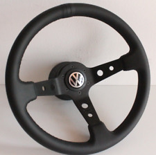 Steering wheel for fits For VW Golf Jetta Corrado Mk2 Mk3 Deep Dish Black Leather 1988-1996 for sale  Shipping to South Africa