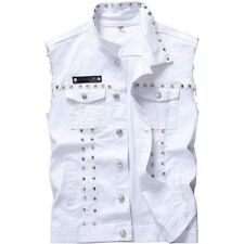   2023 colete jeans branco masculino peito único rebite festa palco jaqueta de algodão comprar usado  Enviando para Brazil