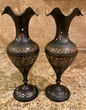 VINTAGE LOT of 2 BOHO BRASS VASES w/ Ruffled Rim Edges- 9" Tall for sale  Shipping to South Africa