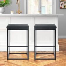 Set of 2 Bar Stools, 30 Inch Counter Height Barstool Footrest PU Leather Black for sale  Shipping to South Africa