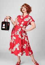 Collectif Cat Croupier Size 22 Shirt Dress Pockets Red Midi Swing Shirtwaister , used for sale  Shipping to South Africa