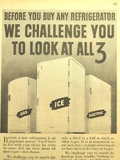 Ice Refrigerators Compare All Three Electric Gas Vintage Print Ad 1940 for sale  Shipping to South Africa