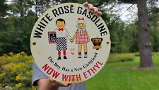 ORIGINAL VINTAGE WHITE ROSE GASOLINE ETHYL PORCELAIN GAS STATION PUMP SIGN, used for sale  Shipping to Canada