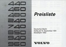 Volvo Preisliste 1991 10.9.91 D Mj 92 price list 440 460 480 240 740 850 940 960 comprar usado  Enviando para Brazil