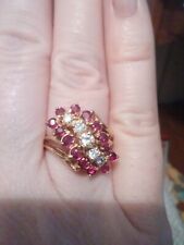 14k Vintage Yellow Gold Ruby And Diamond Waterfall Ring circa 1970's for sale  Shipping to South Africa