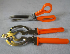 2 Lovely Vintage Orange Handle Kitchen Utensils Herb Scissors & Jar Opener for sale  Shipping to South Africa