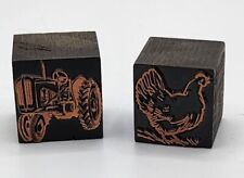 Farm Block Stamp, Chicken Rooster Tractor Farm Equipment Ink Plate Wood Metal , used for sale  Shipping to South Africa