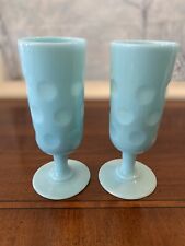 2 Coinspot Portieux Vallerysthal PV France Blue Opaline Coin Dot 6 3/4” Goblets, used for sale  Shipping to South Africa