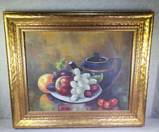Pintura de colección Frances Milam (1910-1990, estadounidense) fruta y tetera bodegón O/B, usado segunda mano  Embacar hacia Argentina