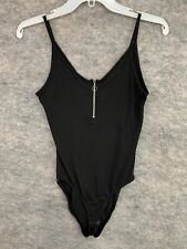 Collant feminino decote em V preto com zíper no pescoço sólido com nervuras Primark tamanho 4 encaixe elástico comprar usado  Enviando para Brazil