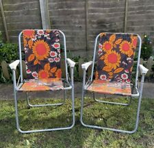 Vintage Retro Brown Floral Deck Chair Summer Garden Folding Camping 70s for sale  Shipping to South Africa