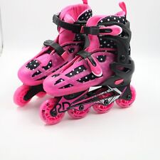 Usado, Patines de 4 ruedas Roller Derby para niñas rosa/negro lunares en línea talla 3-6 segunda mano  Embacar hacia Argentina