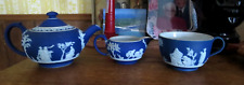 3 Pcs. WEDGWOOD Cobalt Blue Individual TEA POT CREAMER CUP excellent 2 cup for sale  Shipping to South Africa