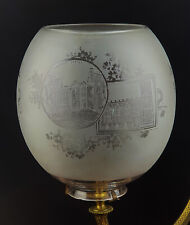 Victorian Aesthetic Churches Etched Glass Gas Kerosene Oil Lamp Shade Whitby etc for sale  Shipping to South Africa
