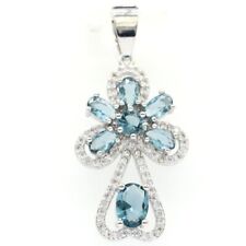 New Designed London Blue Topaz White CZ Fashion Jewelry Silver Pendant , used for sale  Shipping to South Africa